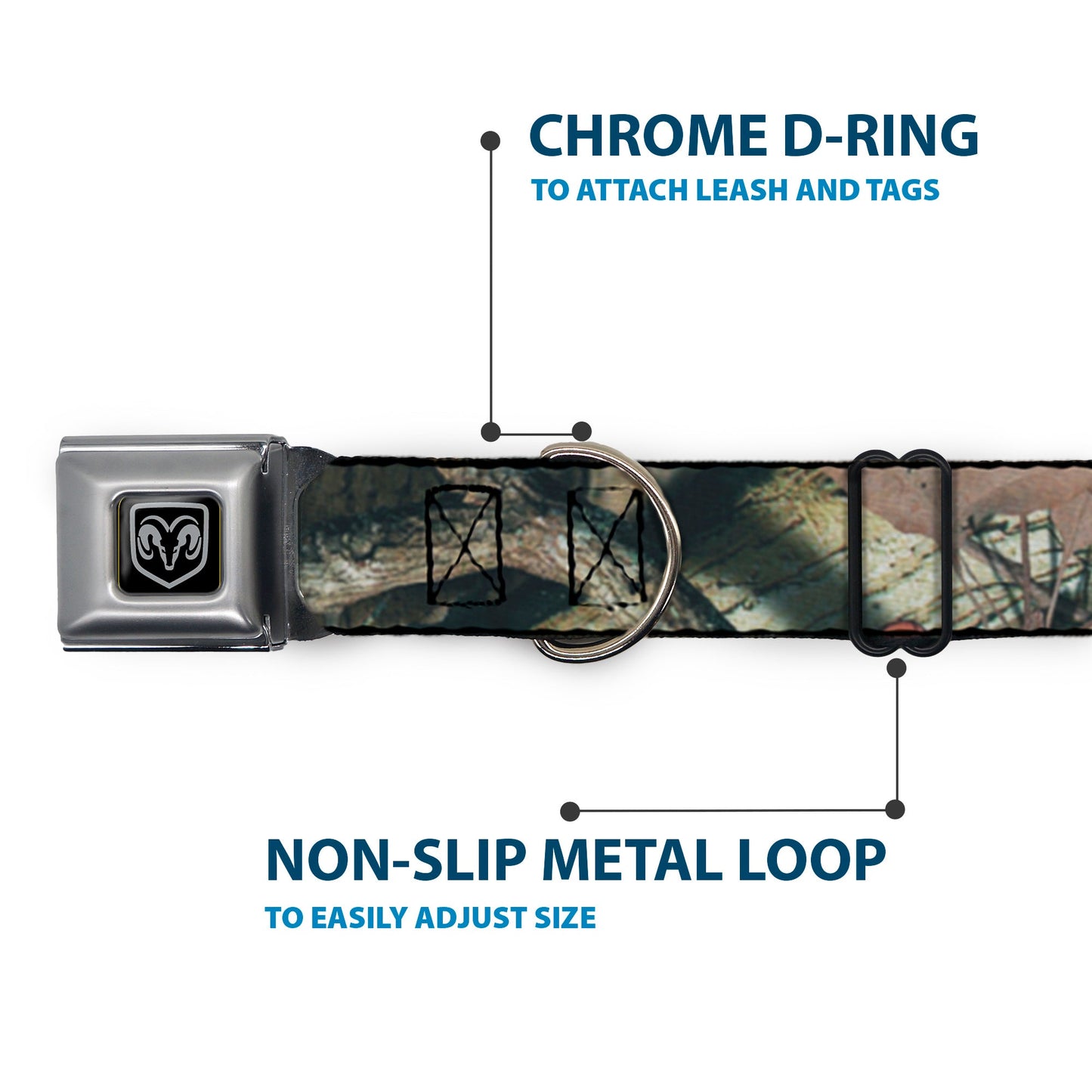 Ram Black/Silver Seatbelt Buckle Collar - Mossy Oak Break-Up Infinity