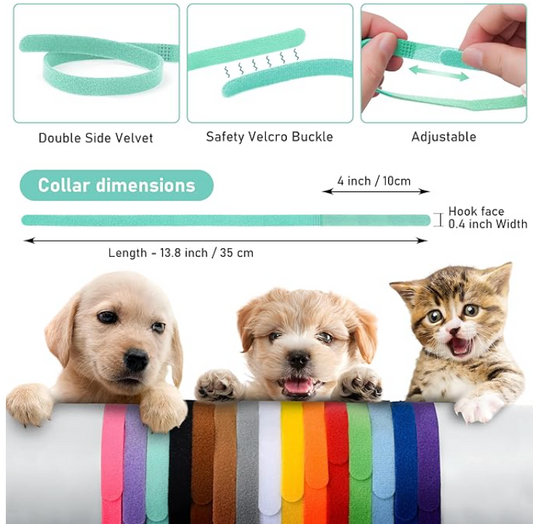Retrieverworx Gamuda 15Pcs Newborn Puppy Collars, Super Soft Nylon Adjustable Whelping ID Bands, Assorted Colors Litter Identification Set with 6 Record Keeping Charts