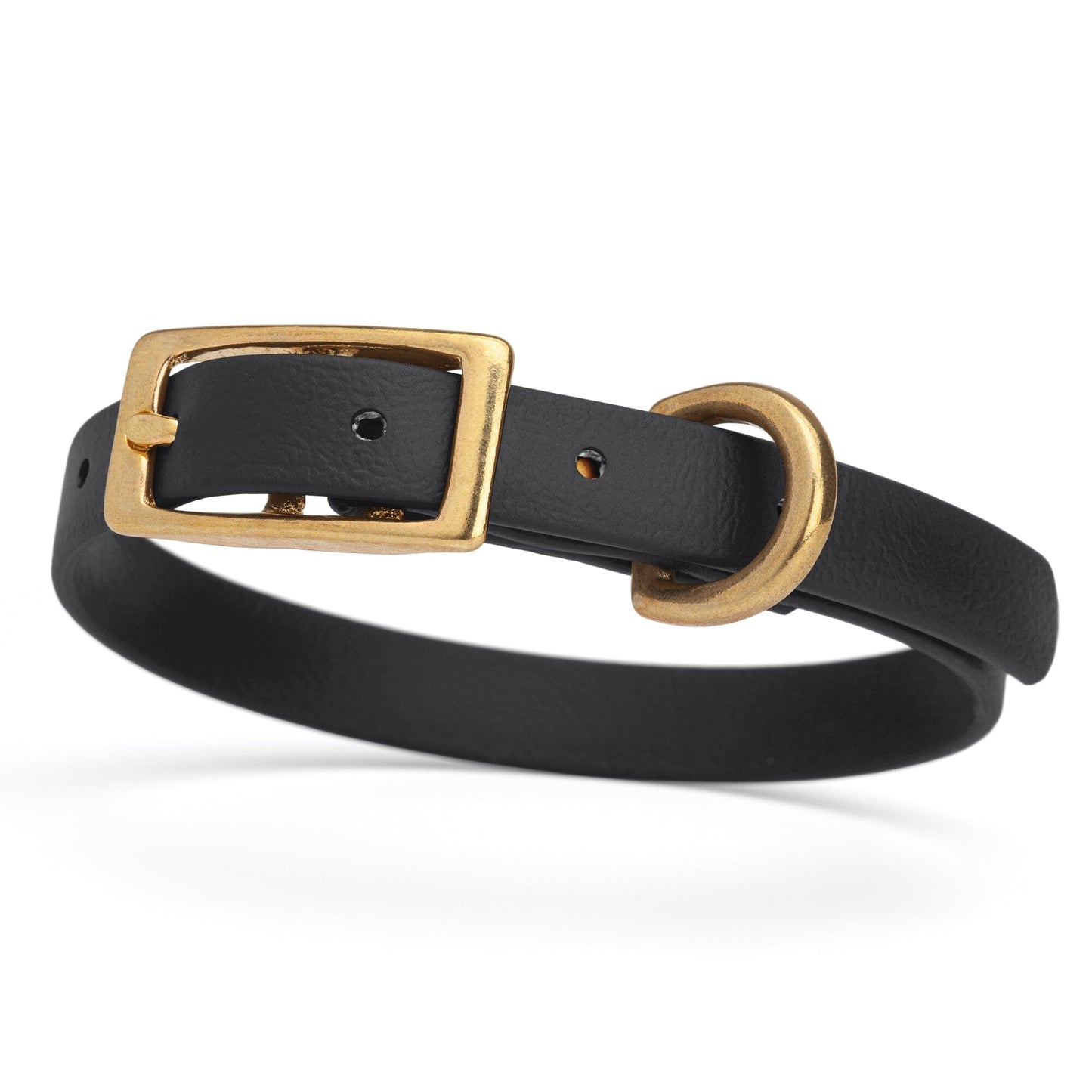 BioThane Waterproof Dog Collar - XS: L 9"-12" x W 1/2" - Black OR Brass Hardware