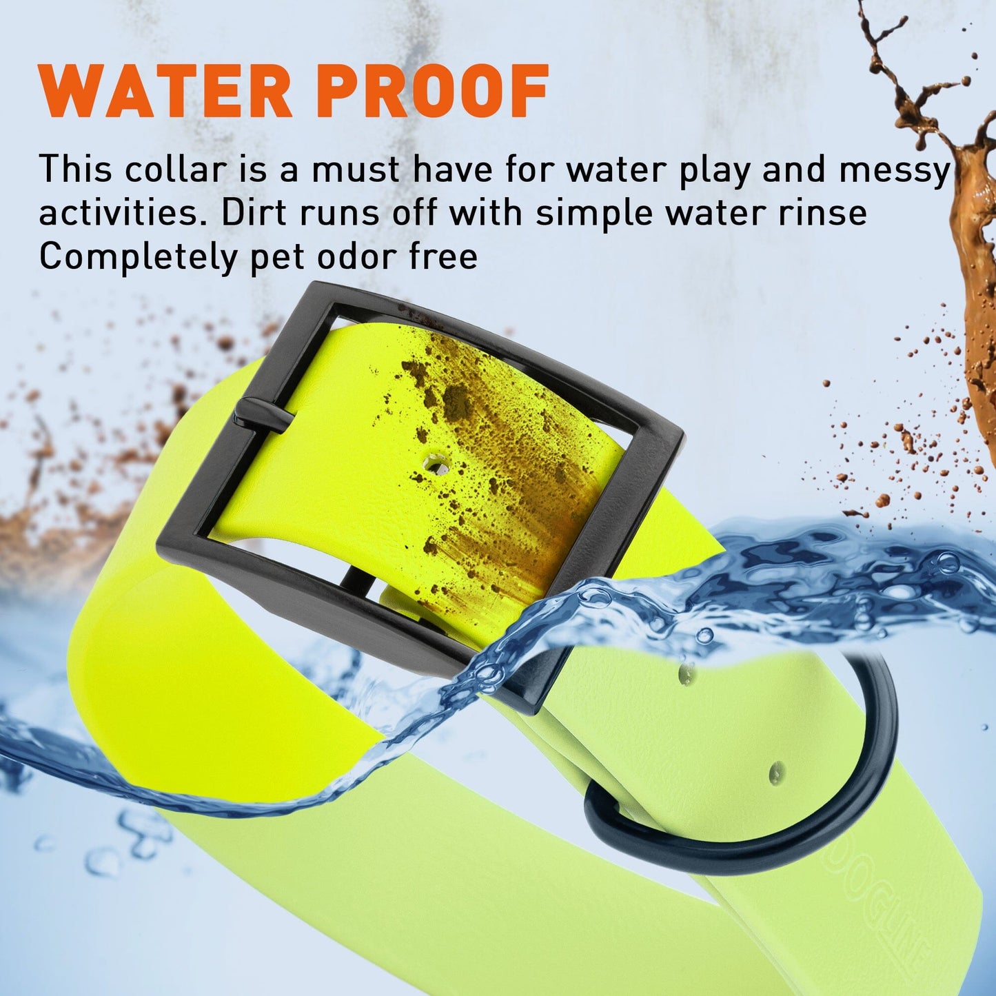 BioThane Waterproof Dog Collar - XS: L 9"-12" x W 1/2" - Black OR Brass Hardware