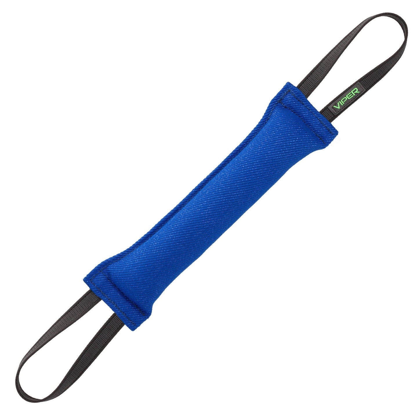 Blue tug toy with black straps