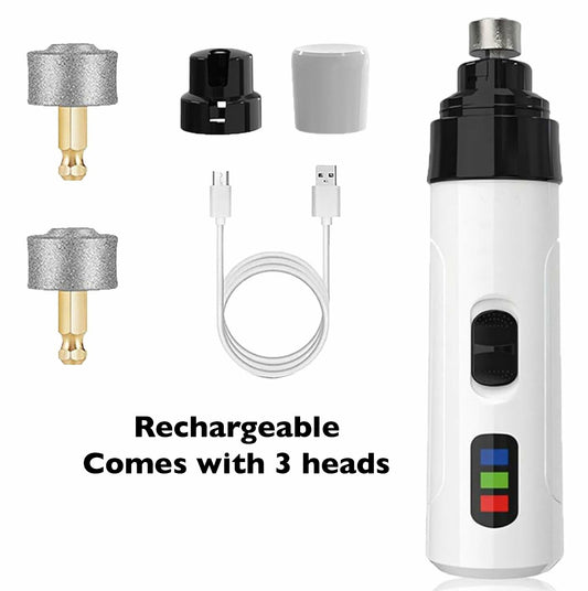 Nail Grinder for Dogs Rechargeable USB LED Light 3 Speeds 1+2 Heads