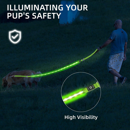 Light-Up Dog Leash 6FT USB-C Rechargeable Waterproof White
