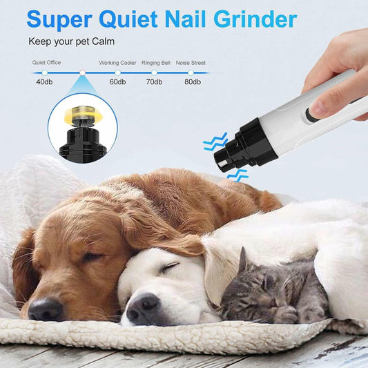 Nail Grinder for Dogs Rechargeable USB LED Light 3 Speeds 1+2 Heads